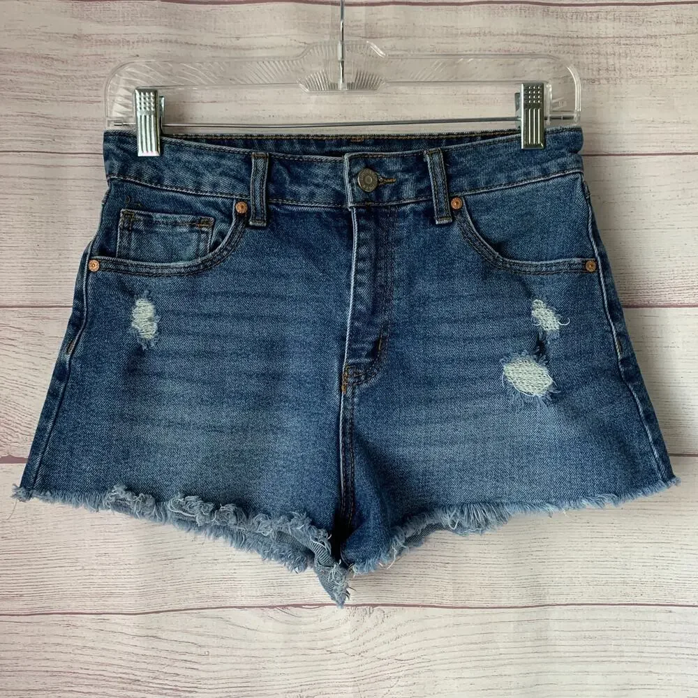 Sincerely Jules Denim Blue Jean Cutoff Shorts Distressed Medium Wash Size 7/28